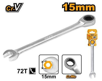 Комбинированный трещоточный ключ 15 мм INGCO HCSPAR151 INDUSTRIAL