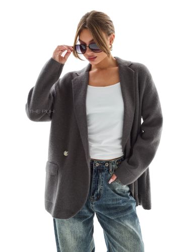 Двубортный темно-серый жакет из кашемира