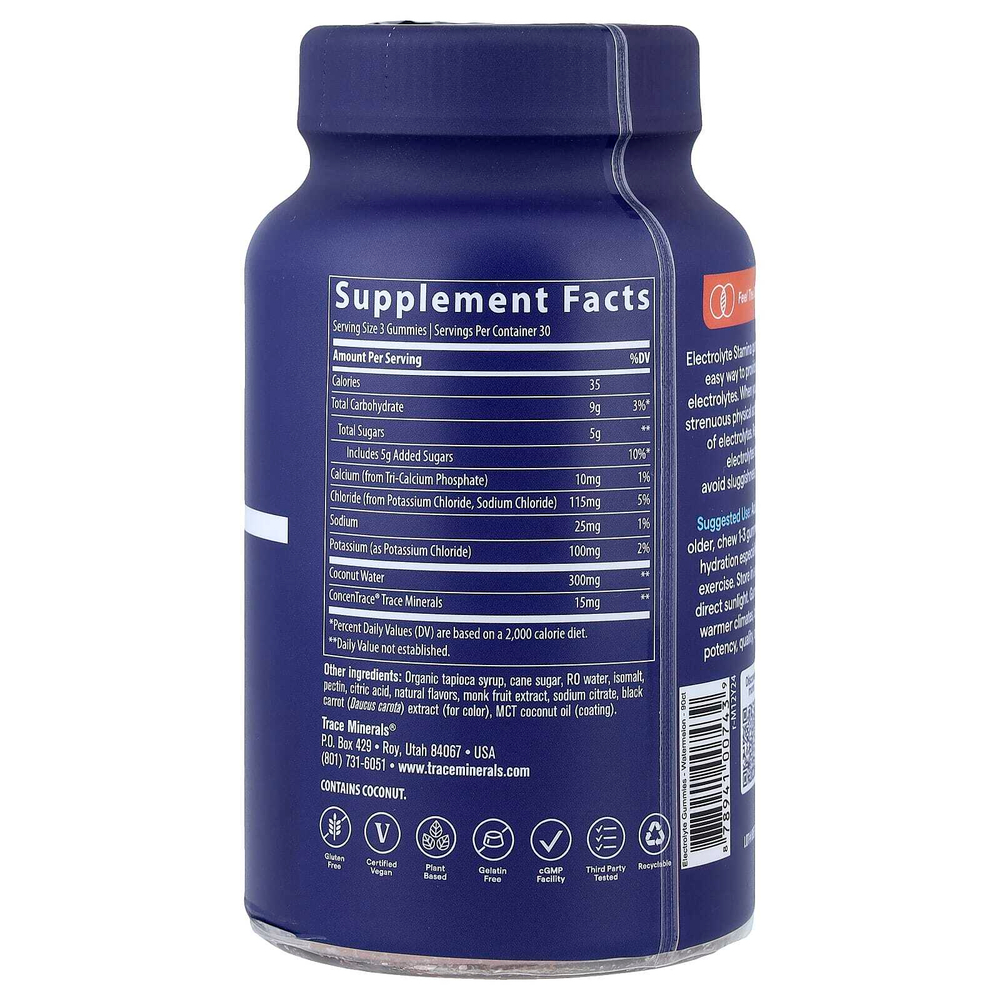Trace, Electrolyte Stamina, жевательные таблетки, со вкусом арбуза, 90 жевательных таблеток