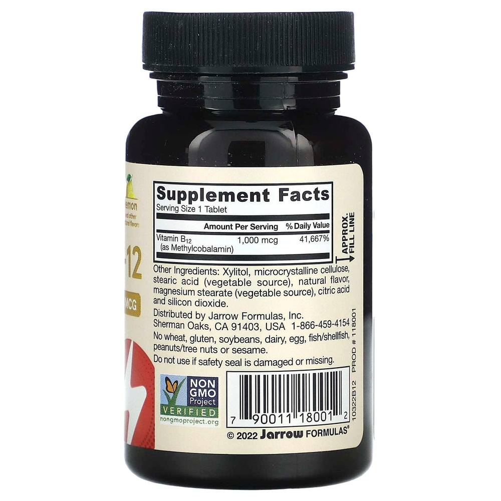 Jarrow Formulas, Methyl B-12, метилкобаламин, лимон, 1000 мкг, 100 жевательных таблеток