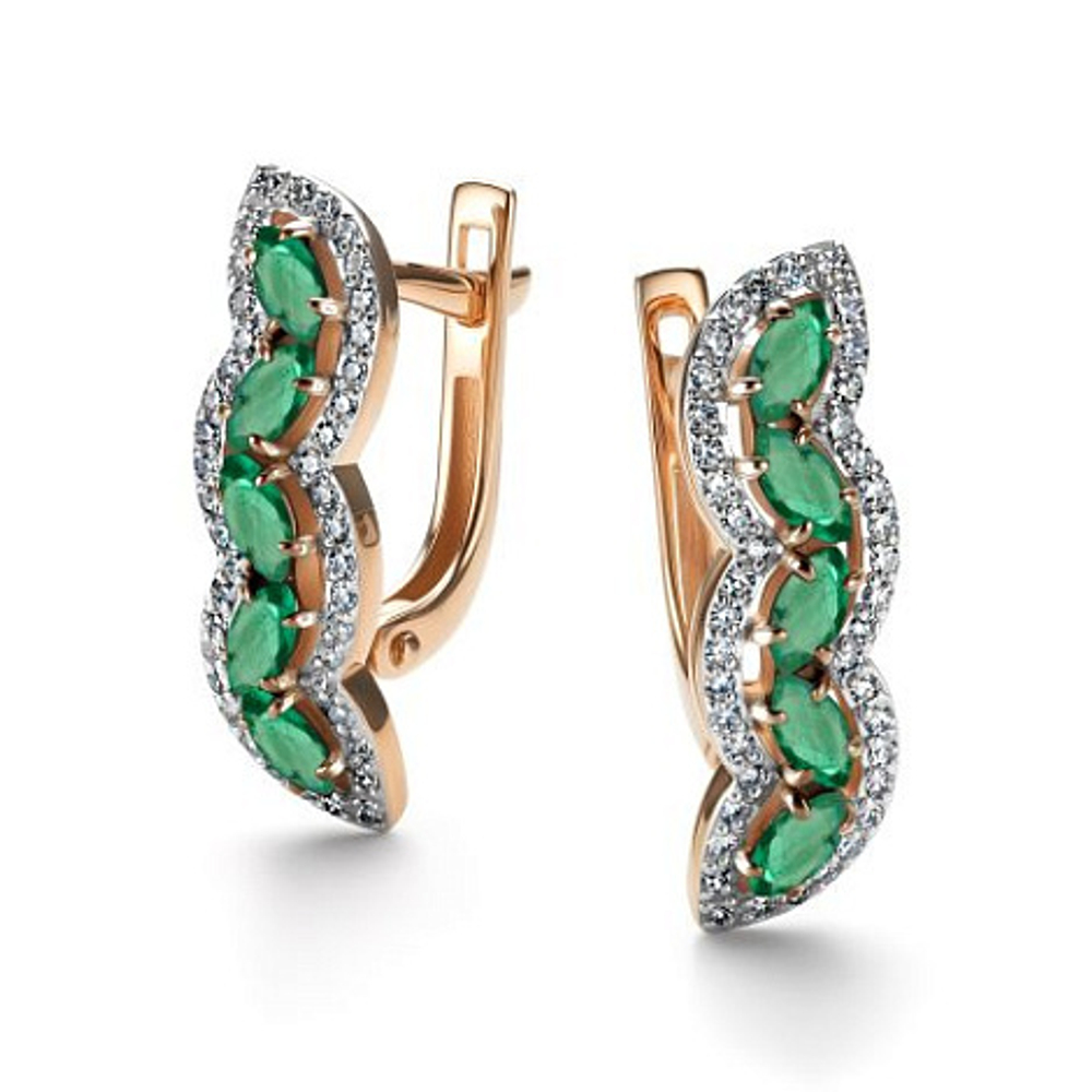 Серьги из красного золота с изумрудами и бриллиантами 26450-101