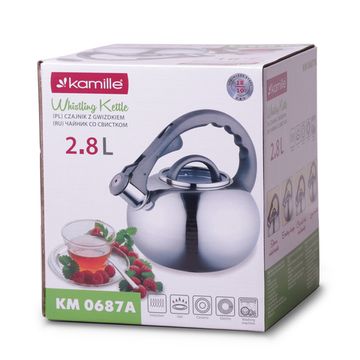 Чайник 2,8 л. из нержавеющей стали со свистком Kamille KM-0687A и стеклянной крышкой