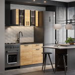 Кухонный гарнитур "Абрау" (1,0 м) белый/дуб золотой/черный