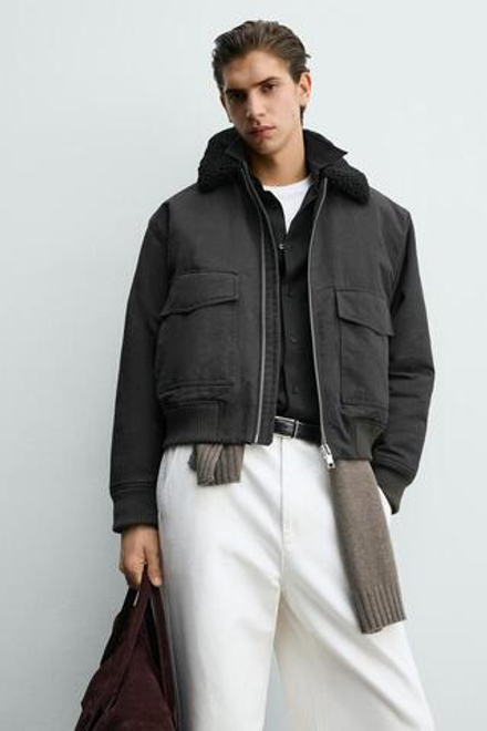 ZARA КОМБИНИРОВАННЫЙ БОМБЕР, АНТРАЦИТОВО-СЕРЫЙ