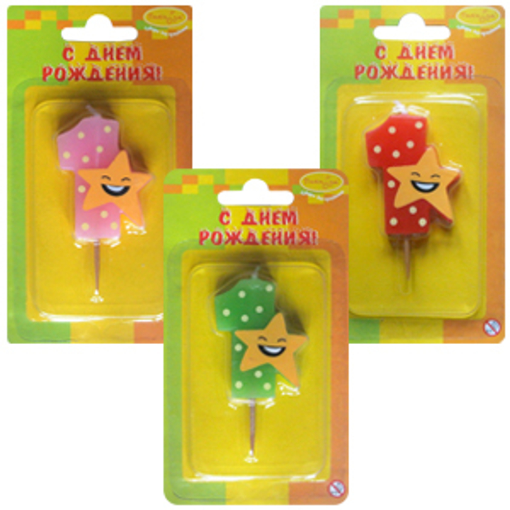 Свеча Цифра-мини 1 Звезда 6,5 см.