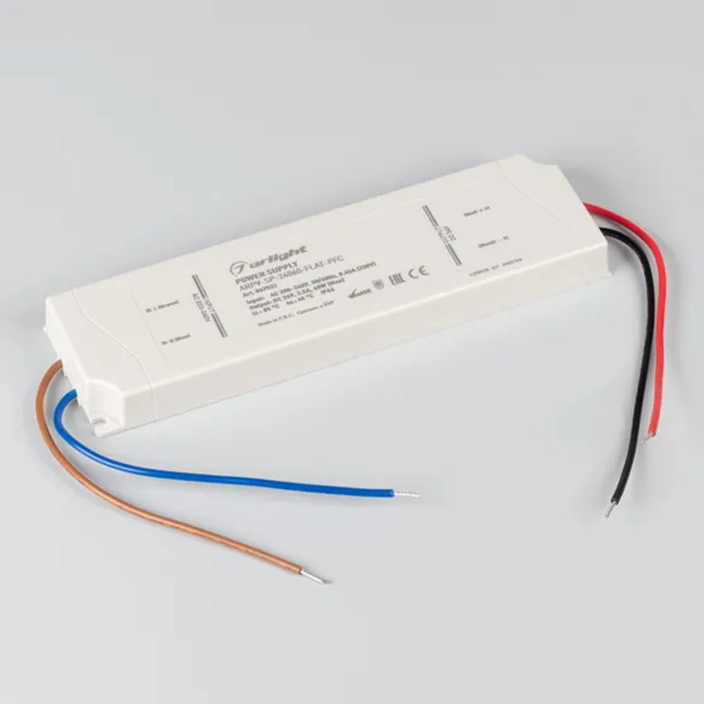 Блок питания ARPV-SP-24060-FLAT-PFC (24V, 2.5A, 60W) (Arlight, IP44 Пластик, 5 лет) 047532