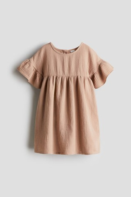 H&M Хлопковое муслиновое платье, бежевый