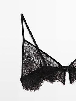 Massimo Dutti Топ-бралетт из смесового хлопка с кружевом, черный