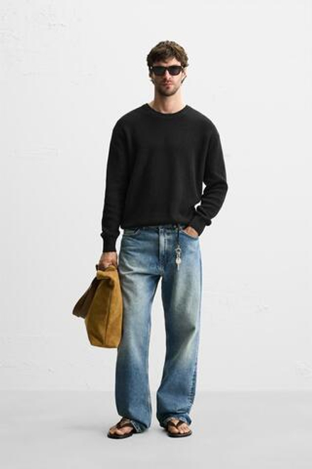 ZARA ДЖЕМПЕР ЖЕМЧУЖНОЙ ВЯЗКИ, ЧЕРНЫЙ