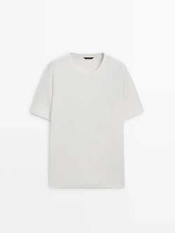 Massimo Dutti Футболка из смесового хлопка, натуральный, кремовый