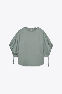 ZARA БЛУЗА С ОБЪЕМНЫМИ РУКАВАМИ — ZW COLLECTION, СЕРО-СИНИЙ