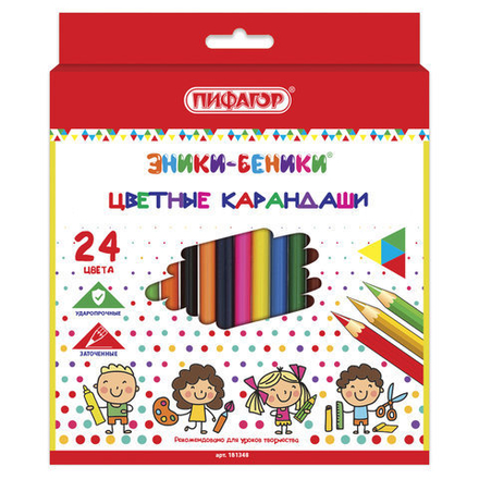 Карандаши цветные ПИФАГОР "ЭНИКИ-БЕНИКИ", 24 цвета, классические заточенные, 181348