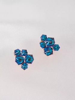 Серьги гроздья Мираж с синими кубиками Swarovski
