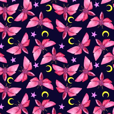 Ночной паттерн -мотылек, месяц и звезды