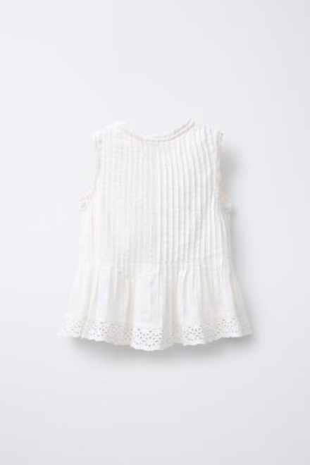 ZARA РУБАШКА С ВЫШИВКОЙ И СБОРКАМИ, ЖЕЛТОВАТО-БЕЛЫЙ