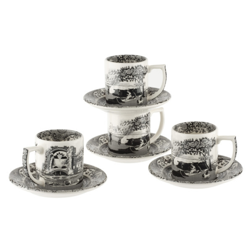 Набор чашек для эспрессо с блюдцами на 4 персоны Spode Черная Италия лимитированный выпуск