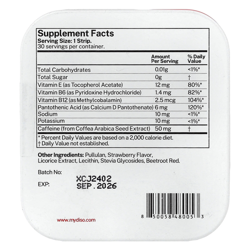 Diso, Energy, клубника, 30 полосок для полости рта