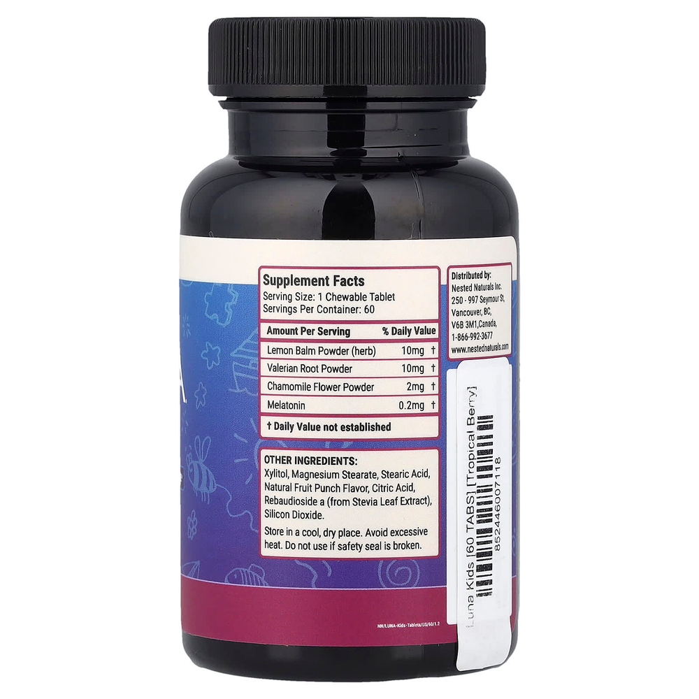 Nested Naturals, Luna® Kids, добавка для спокойного сна, со вкусом тропических ягод, 60 жевательных таблеток