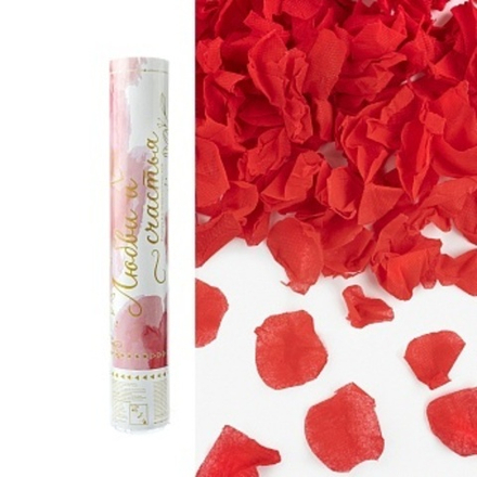 Пневмохлопушка (12/30 см), Лепестки роз, Красный