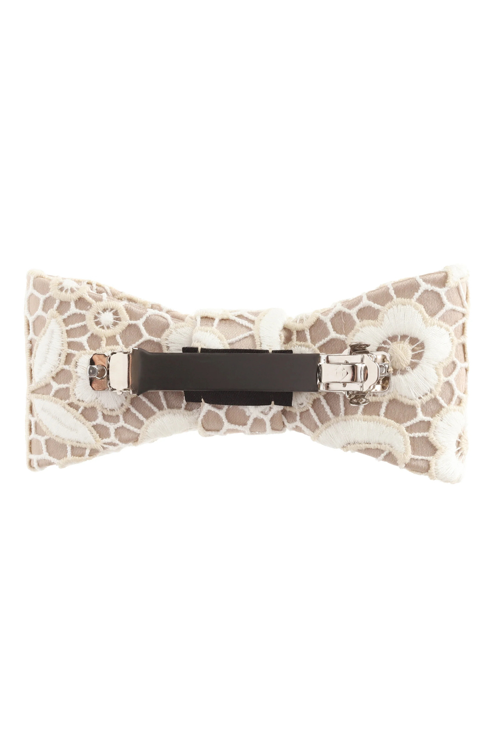 Бант-бабочка бежевый с белым гипюром