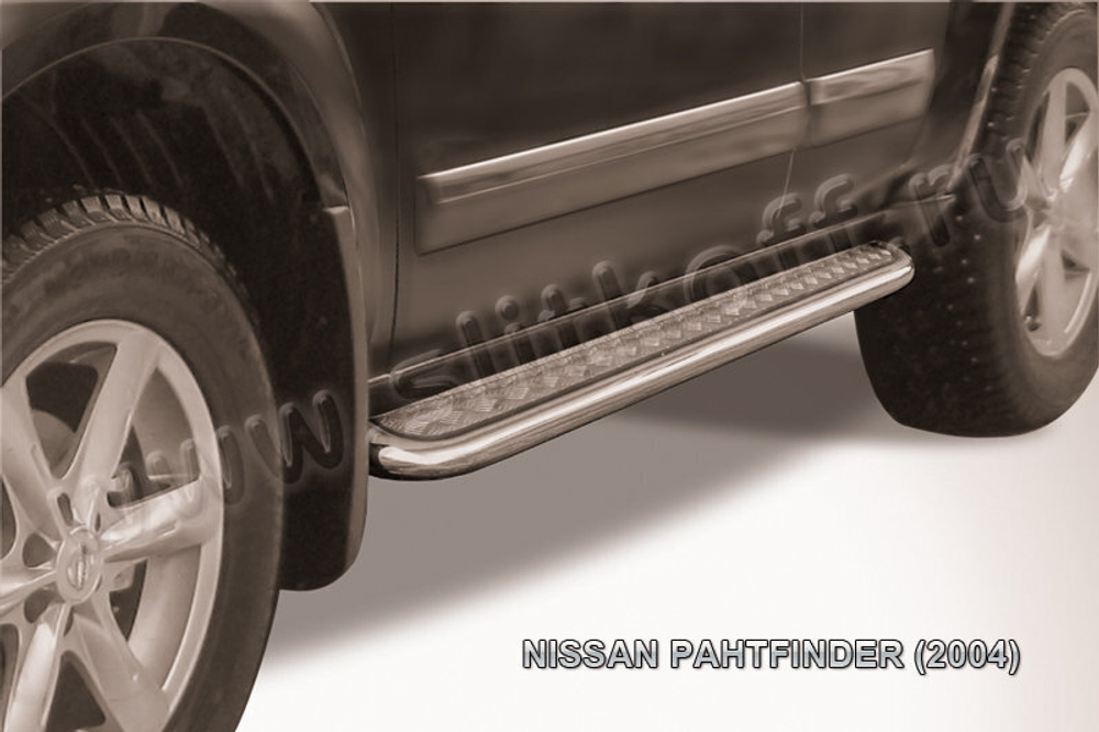 Пороги из нержавейки Nissan Pathfinder R51 (2004-2010) d57 с алюминиевым листом