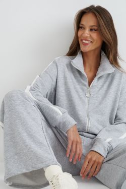 Олимпийка на молнии с лампасами цвета серый меланж