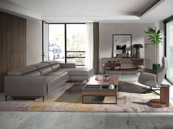 Угловой диван с реклайнером Angel Cerda 5237-R, серая кожа