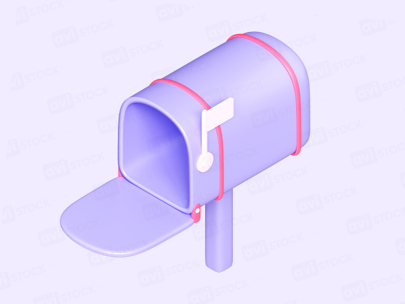 Открытый фиолетовый пустой почтовый ящик 3D