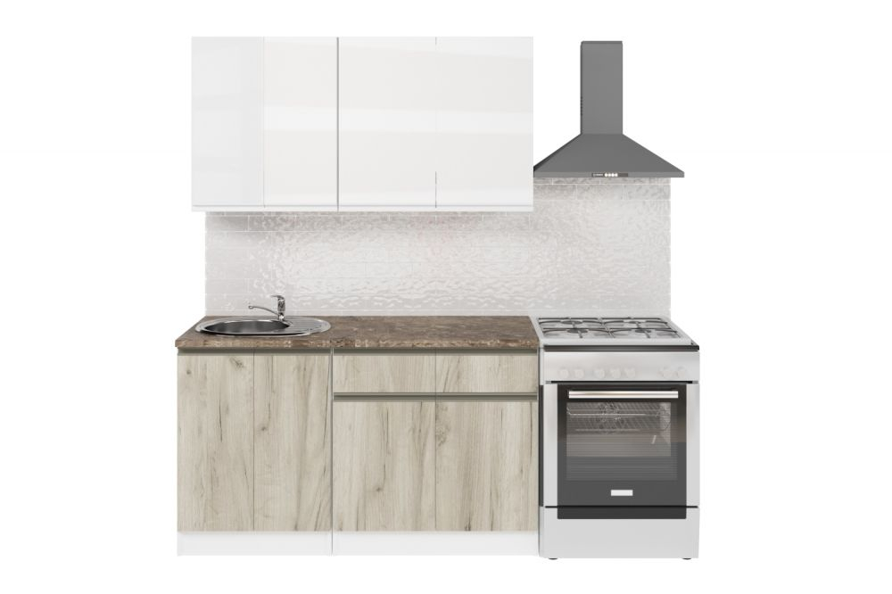 Кухонный гарнитур Антика базис 2400 мм (Белый глянец/Дуб браун, Аламбра темная)