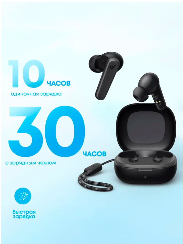 Беспроводные наушники Anker Soundcore P20i, черные Bluetooth, USB Type-C