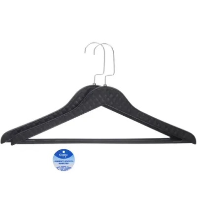 Плечики для одежды 2шт «ФРАТТО», цвет черный, 44*24см (Лейбл Селфи) имитация под кожу