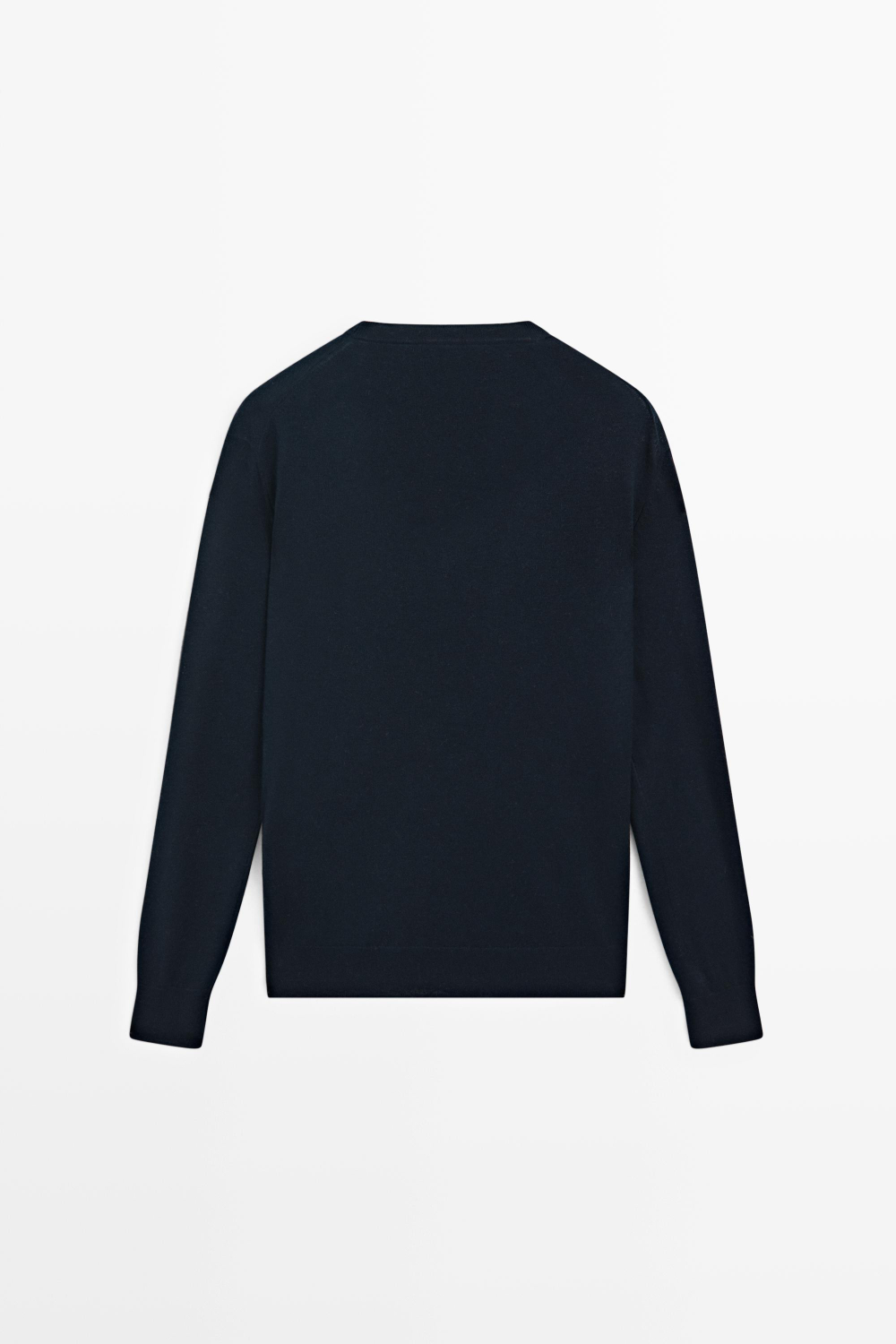 Massimo Dutti Джемпер из шерсти с V-образным вырезом, темно-синий