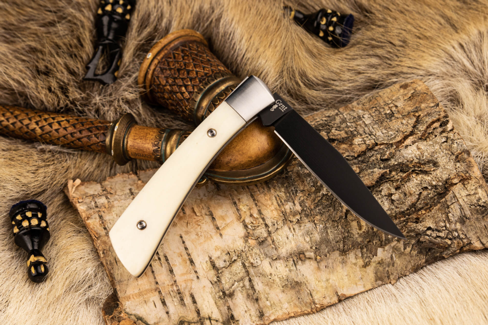 Складной нож Gent D2 Bone Black Titanium