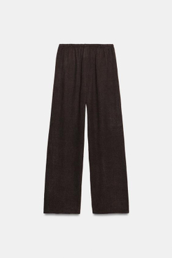 ZARA БРЮКИ WIDE-LEG ИЗ ТКАНИ С ЭФФЕКТОМ РУСТИК, ТЕМНО-КОРИЧНЕВЫЙ