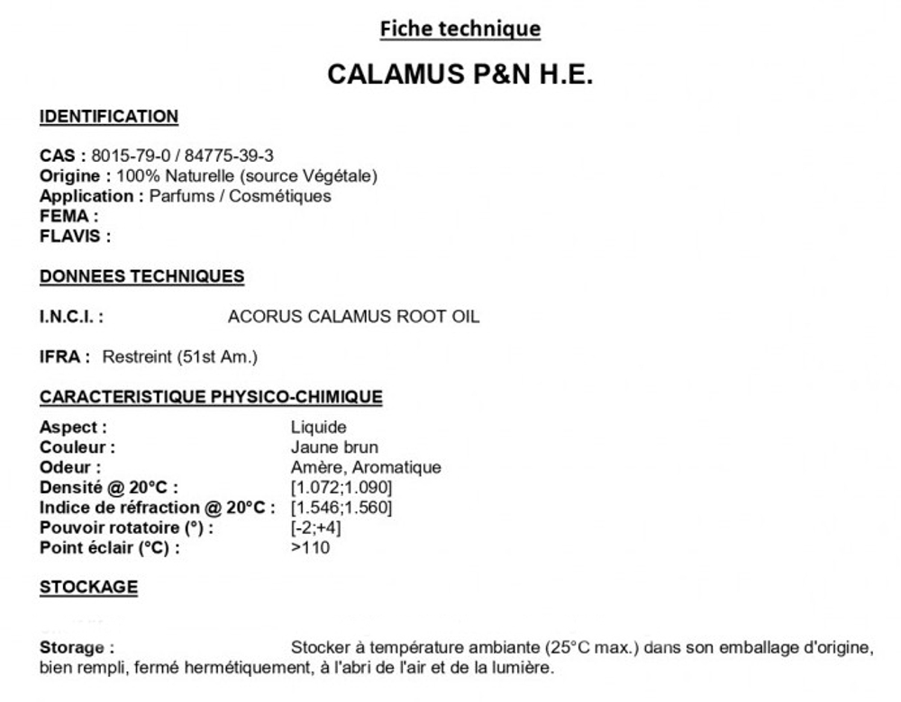 CALAMUS P&N EO / КАЛАМУС Э.М. CAS 8015-79-0 , 84775-39-3