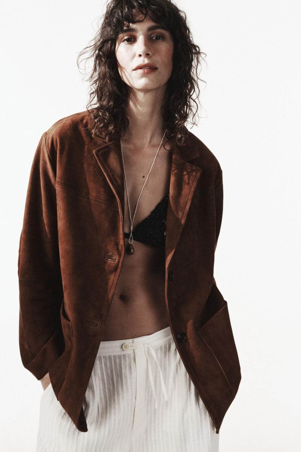 ZARA БЛЕЙЗЕР ОВЕРСАЙЗ ИЗ 100% ЗАМШИ - LIMITED EDITION, РЫЖЕВАТО-КОРИЧНЕВЫЙ