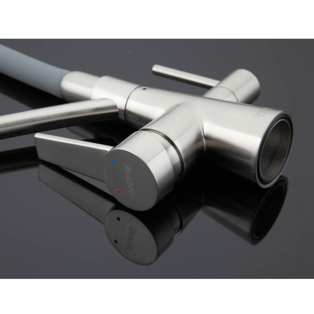 Смеситель для кухни 35к G4398 GAPPO гибкий излив, с вых. для питьевого фильтра, СЕРЫЙ-сатин