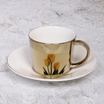 Чайная пара (зеркальная кружка 230мл+блюдце) анаморфный дизайн «Тюльпаны желтые»