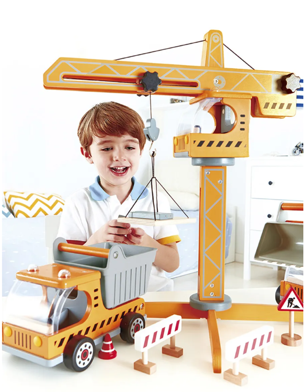 Детская деревянная игрушка Большой подъемный кран, серия "Строитель"