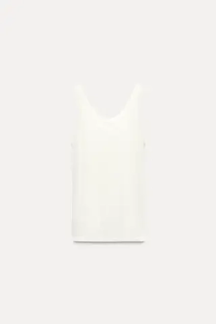 ZARA ТОП ИЗ ЛИОЦЕЛЛА БЕЗ РУКАВОВ, ЖЕЛТОВАТО-БЕЛЫЙ