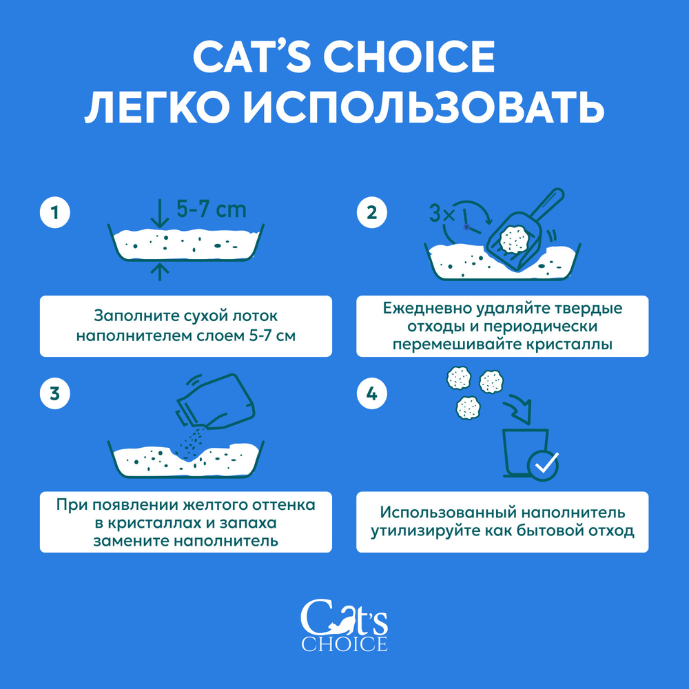 Cat's choice силикагелевый впитывающий наполнитель с синими гранулами 5л