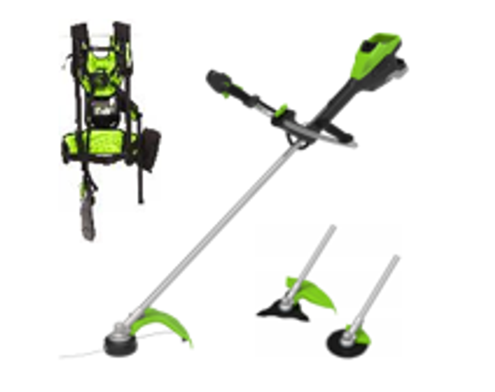 Триммер аккумуляторный Greenworks TB201H, Арт. 2112407, 82V, 2,0 кВт, 46 см, c трехлопастным ножом и кусторезом, бесщеточный, без АКБ и ЗУ