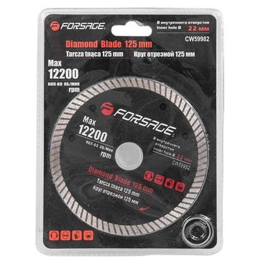 Круг отрезной алмазный 125мм (посадочный диаметр 22мм, 12200 об/мин),в блистере Forsage F-CW59982