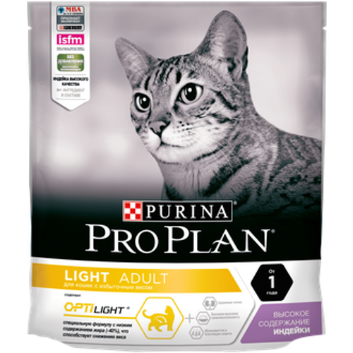 Purina Pro Plan Light Сухой корм для кошек низкокалорийный с индейкой, 400 г