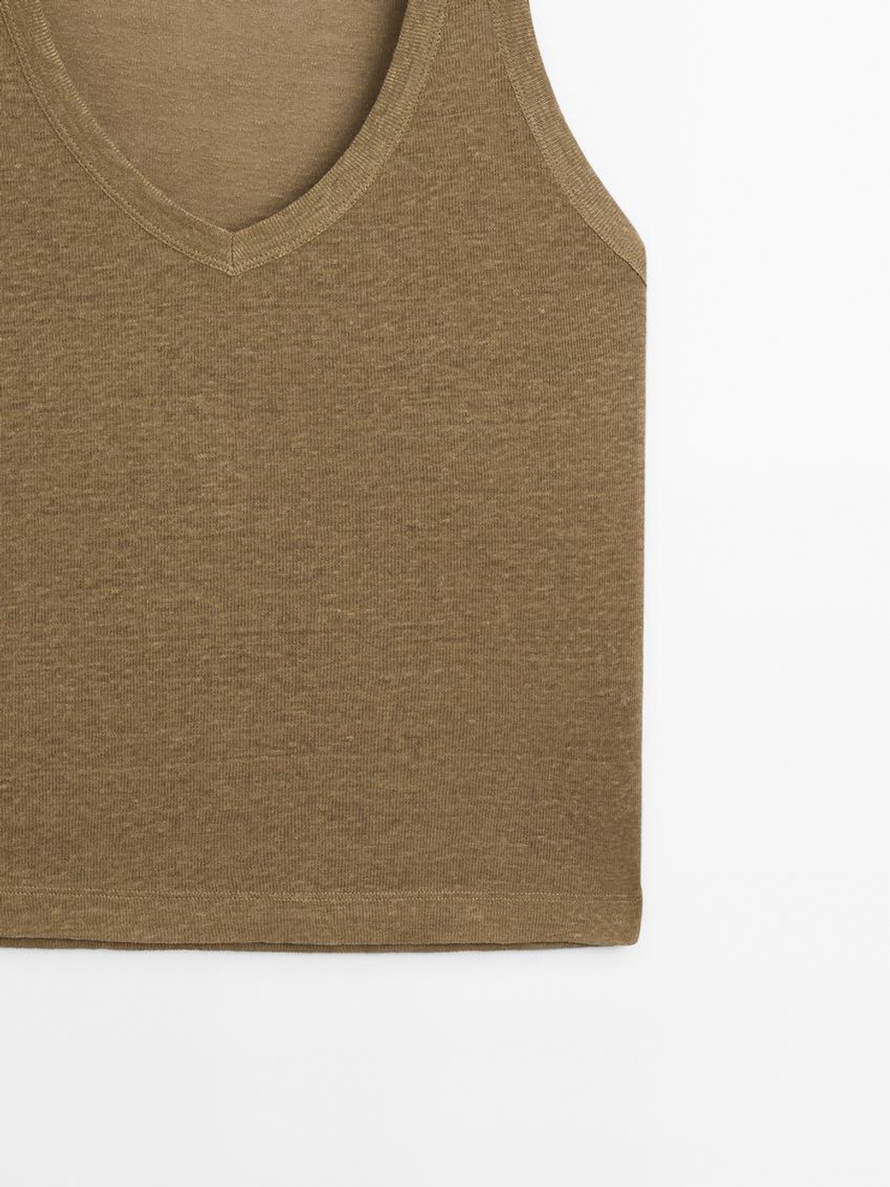 Massimo Dutti Топ из 100% льна, оливковый