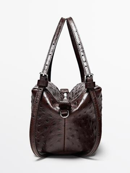 Massimo Dutti Мини-сумка из фактурной кожи, коричневый