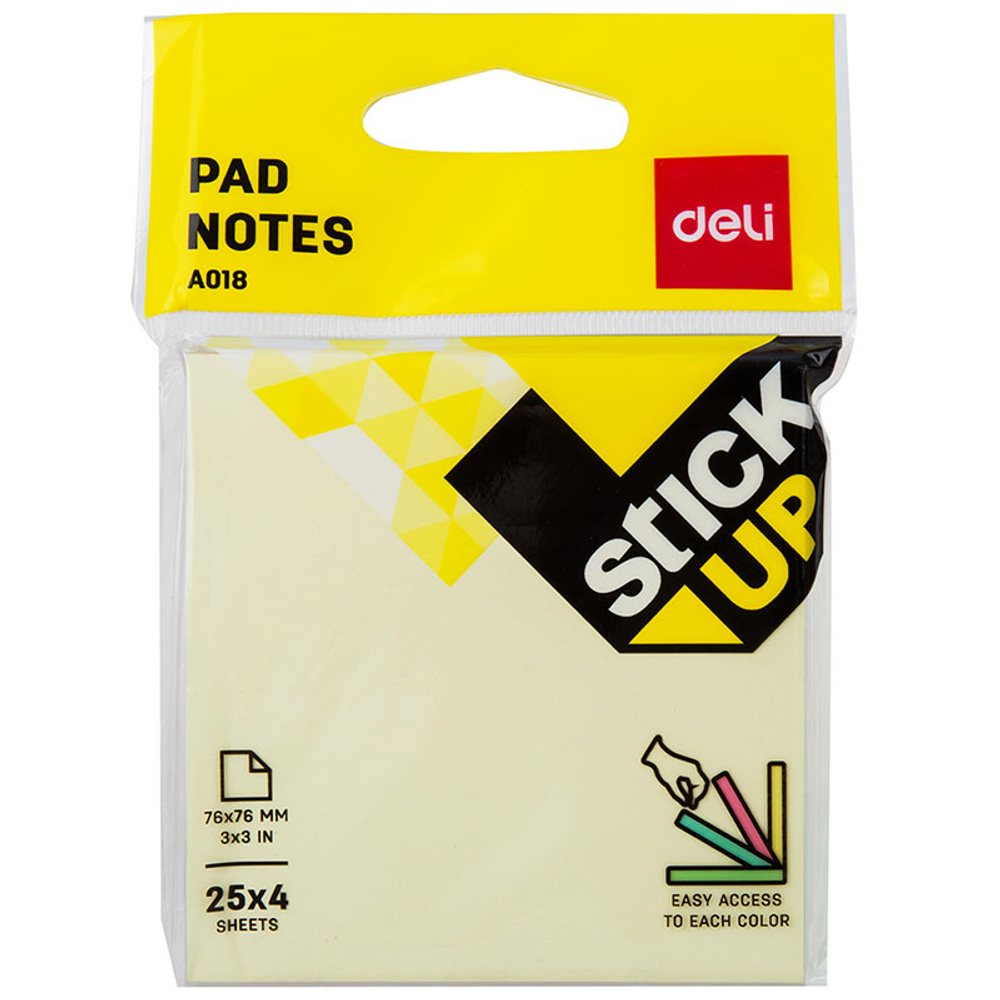 Клейкие листки DELI "Stick Up", 76х76 мм, 4 пастельных цвета, 100 листов