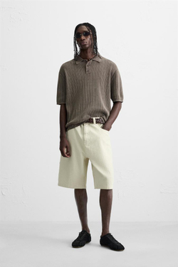 ZARA ПОЛО ИЗ ТРИКОТАЖА С ЭФФЕКТОМ СТИРКИ, ШОКОЛАДНЫЙ