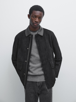 Massimo Dutti Замшевая куртка с карманами, черный