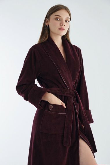 Халат женский махровый 4140 бордовый  NUSA Турция
